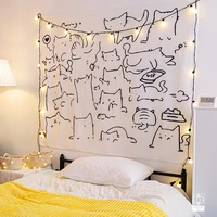 lovely cat background cloth tapestry small fresh line home stay childrens room wall decoration bedroom kawaii decor tapestries