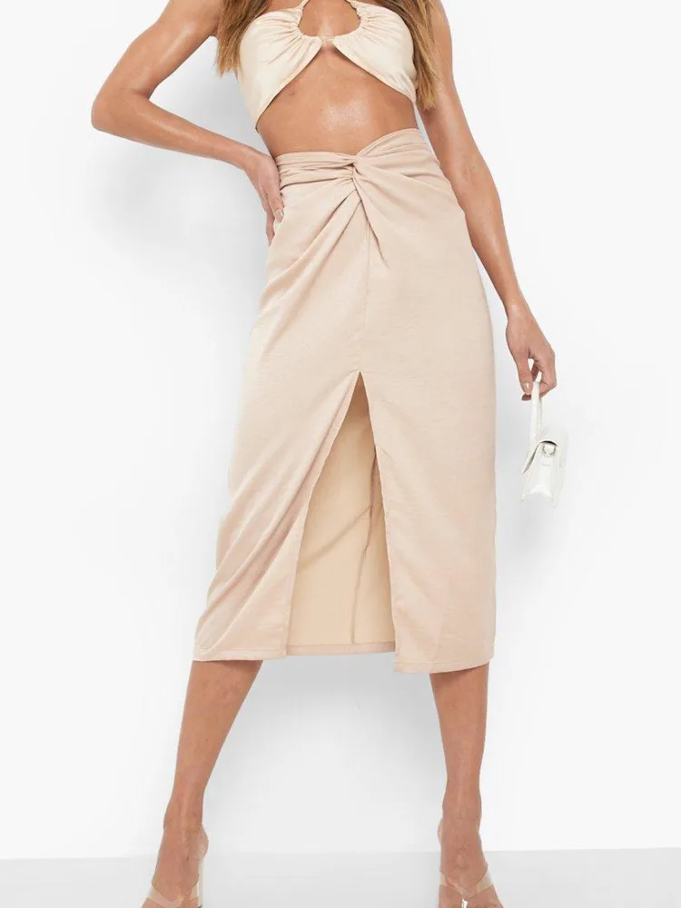 Женская атласная Асимметричная юбка средней длины однотонная облегающая