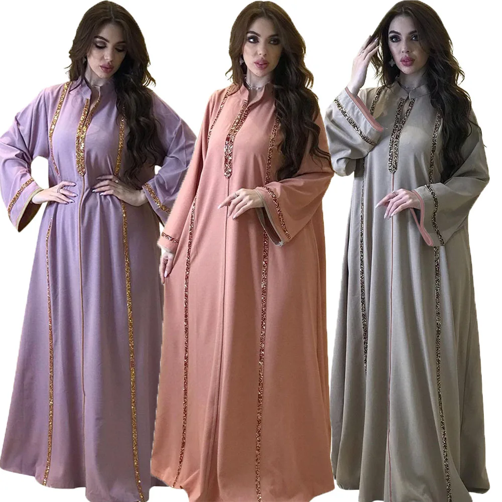 

Turkey Dubai Abaya Muslim Women Long Dress Islamic Arabic Diamonds Kaftan Middle East Ethnic Maxi Robe Moroccan Jalabiya Ramadan