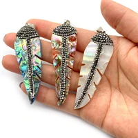natural abalone shell pendant leaf shape made earrings 20x65mm rhinestone jewelry charm fashion ornament diy necklace accessorie