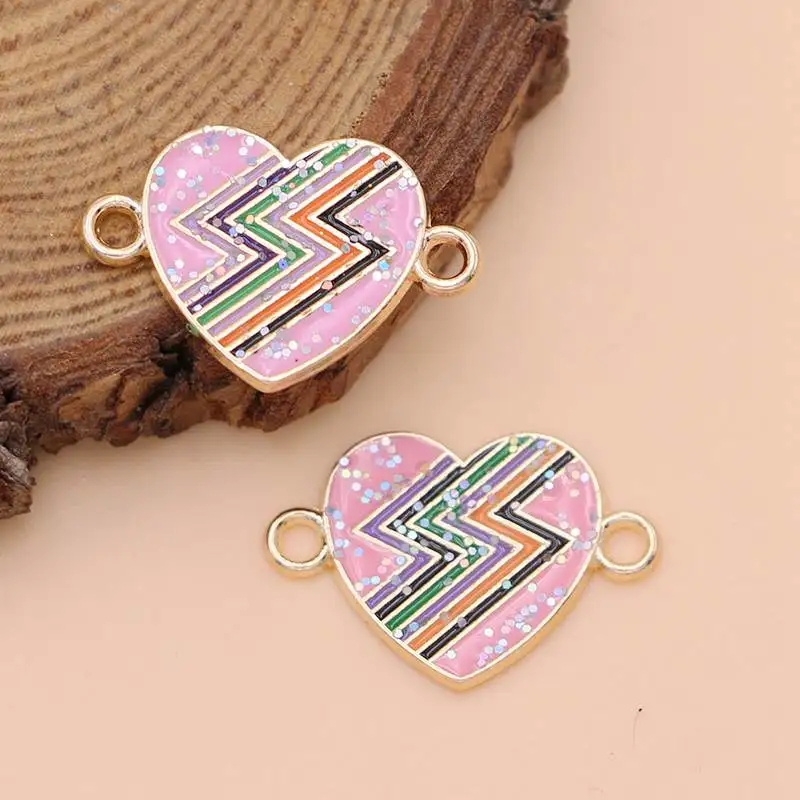 

10Pcs Gold Plated Pink Enamel Heart Charms Connector for Jewelry Making Bracelet DIY Accessories Craft