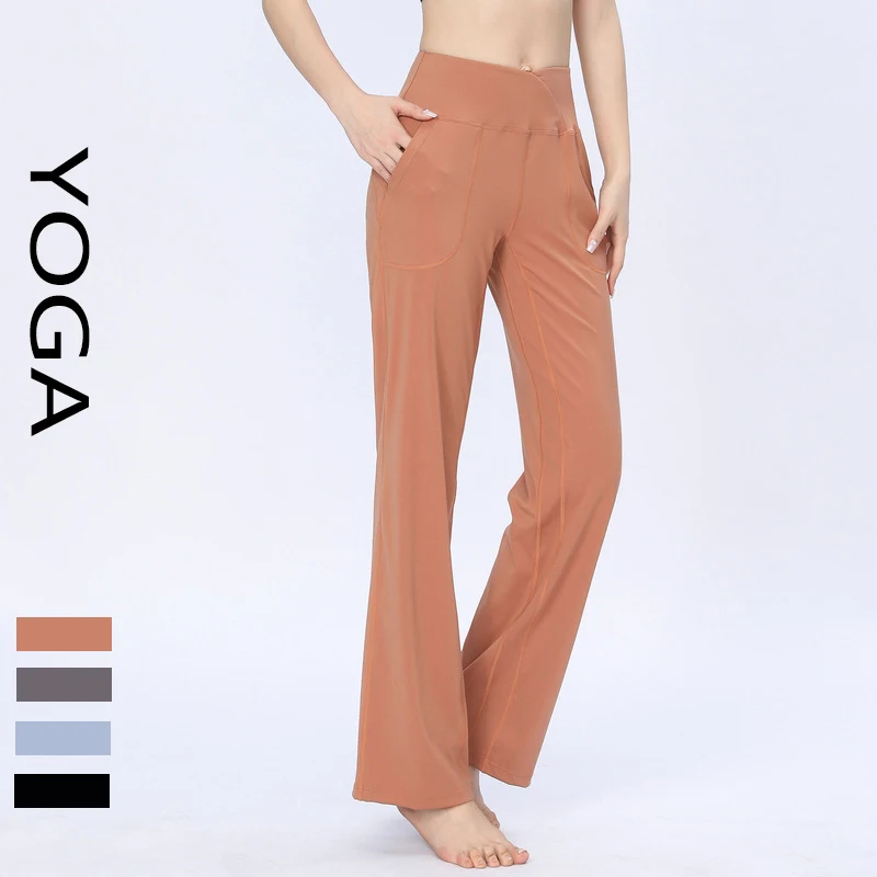 With Logo Micro Bell-bottoms New Stretch Sports Pants High Waist Hip-lifting Casual Running Slimming Yoga Dance Pants Women