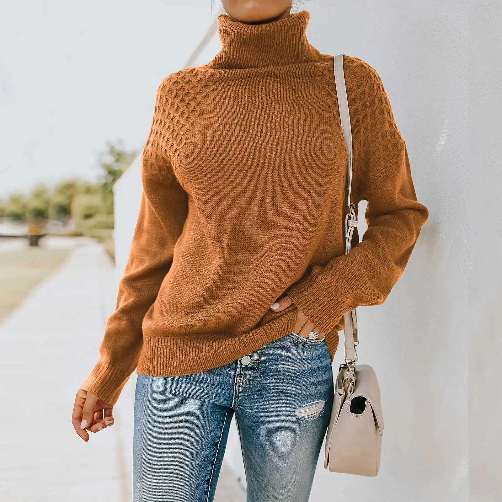 

Cotton Sweater Women's Autumn Winter New Round Neck Mid-Length Loose Knitted Women