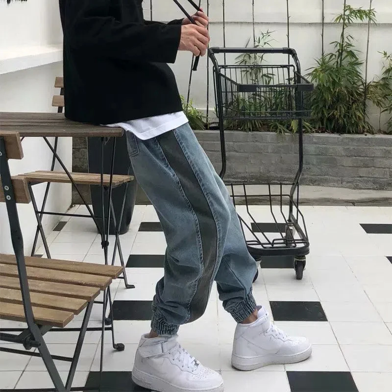 Korean Fashion Exquisite Men Wide Leg Jeans  Autumn New Streetwear Bundle Feet Straight Baggy Denim Pants Male Brand Trousers