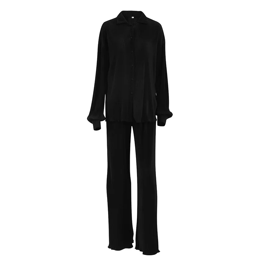 Designer's Pajamas Ruffle 2 Pieces Pyjamas Set Female Orange Color Fashion Home Wear Loungewear Long Sleepwear Women Outfits