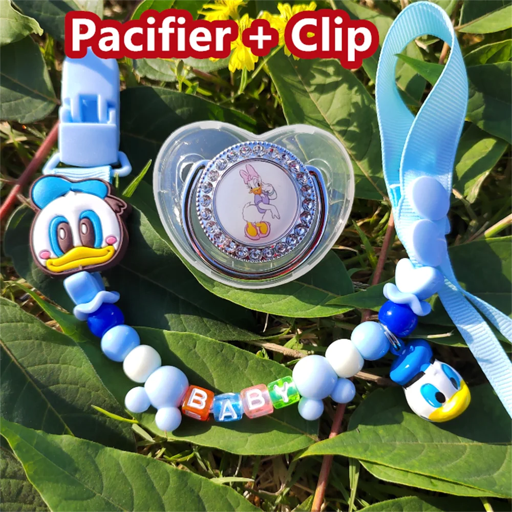 

Disney's New Donald Duck Bling Bling Baby Pacifier with Chain Clip Newborn BPA Free Fake Pacifier Baby Shower Gift Chupeta 0-24M