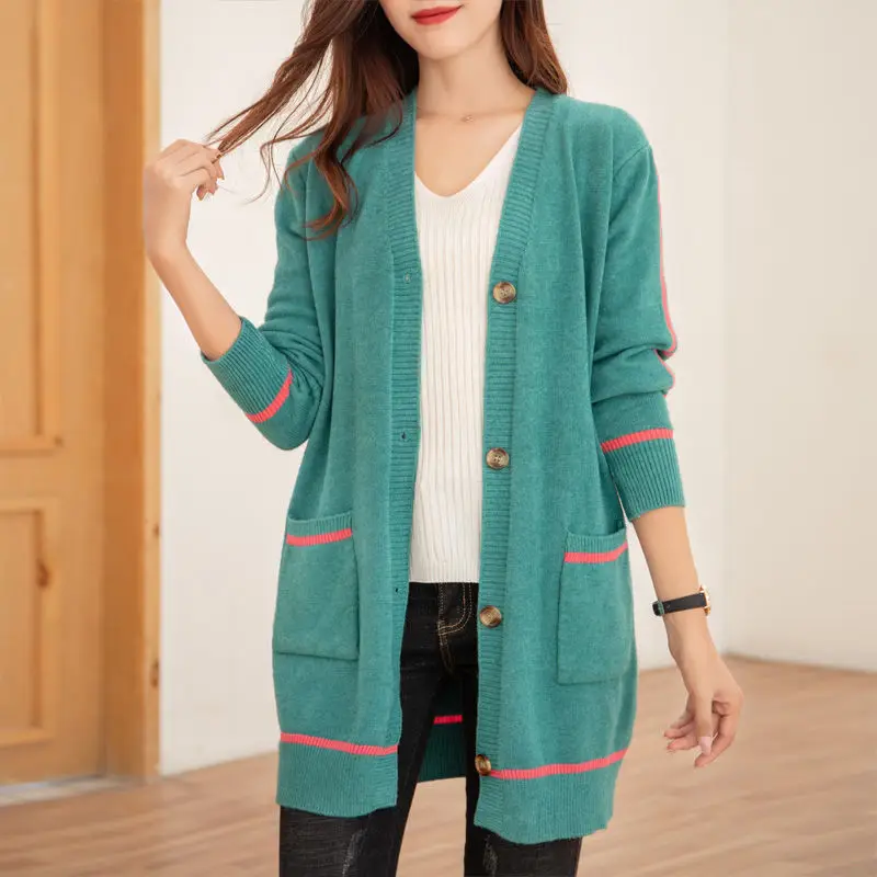 

Women Long Knitted Casual Vintage Loose Sweater Cardigan Female Coat Pocket Oversize Sweater Ladies Fashion Jumper Cardigan G112