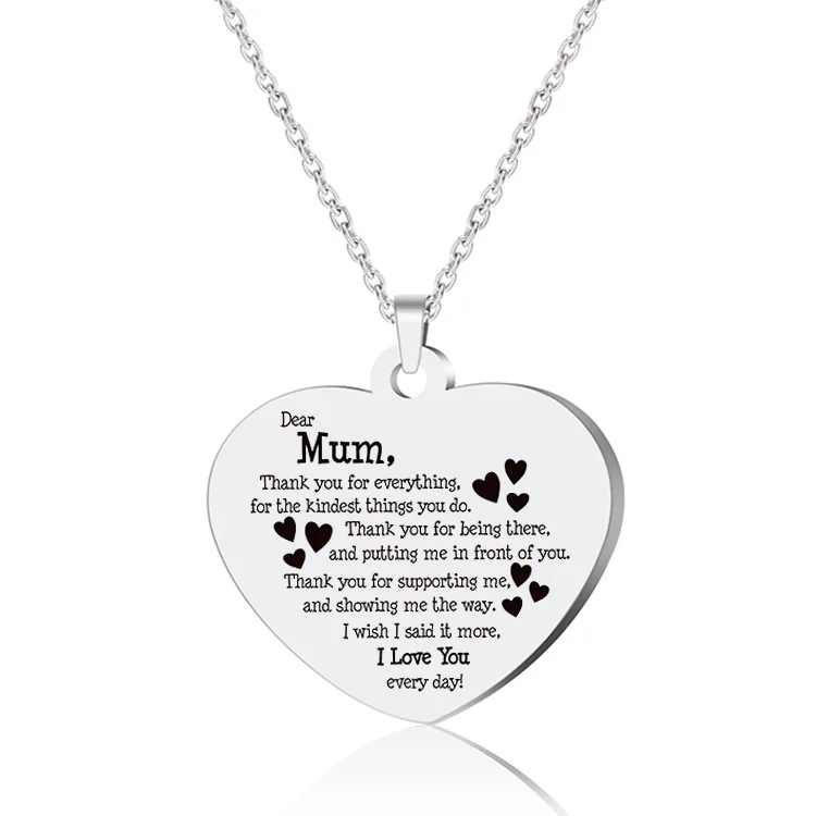 

Mum Thank You for Everything Necklace Gold Color Mom Mother Stainless Steel Student Jewelry Accessories Family Gifts Fashion