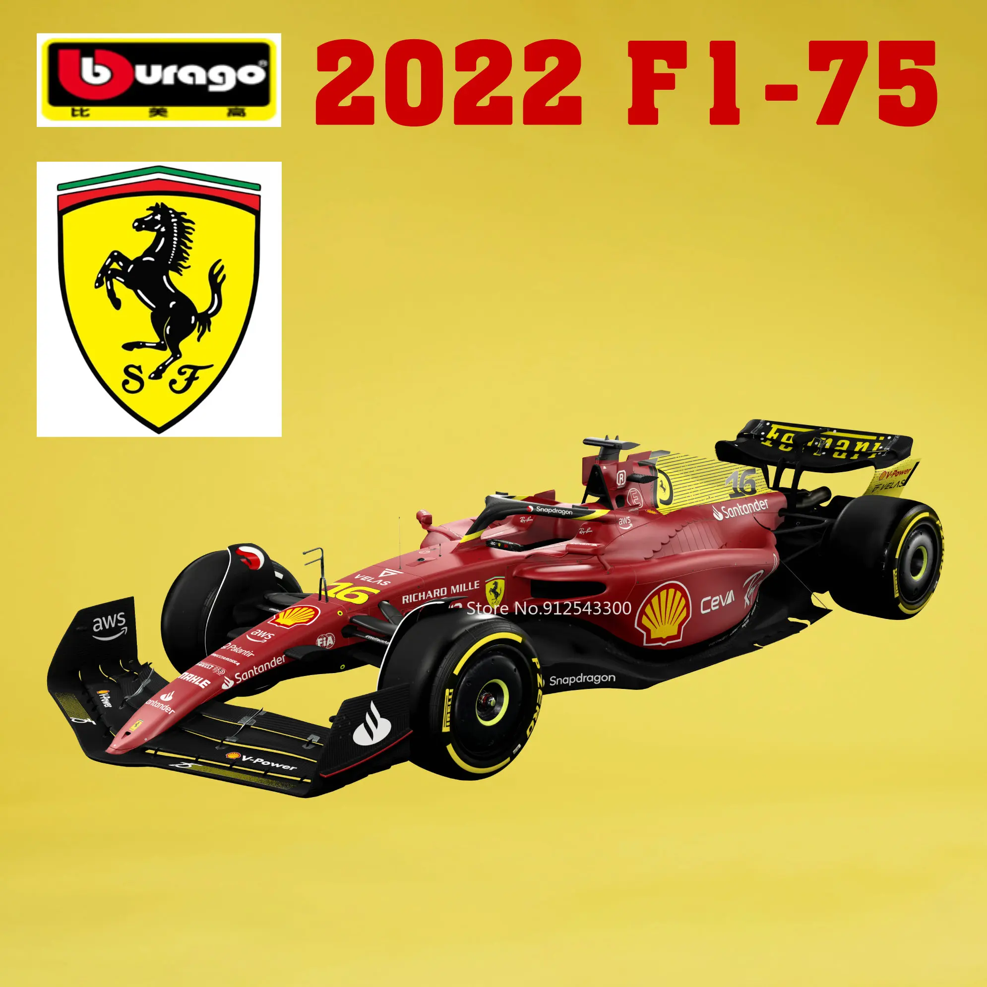 

Bburago 1:43 2022 Ferrari F1 75th Anniversary Model Cars Monza #16 Leclerc F1-75 Alloy Vehicles Diecast Model Toys Foor Collect
