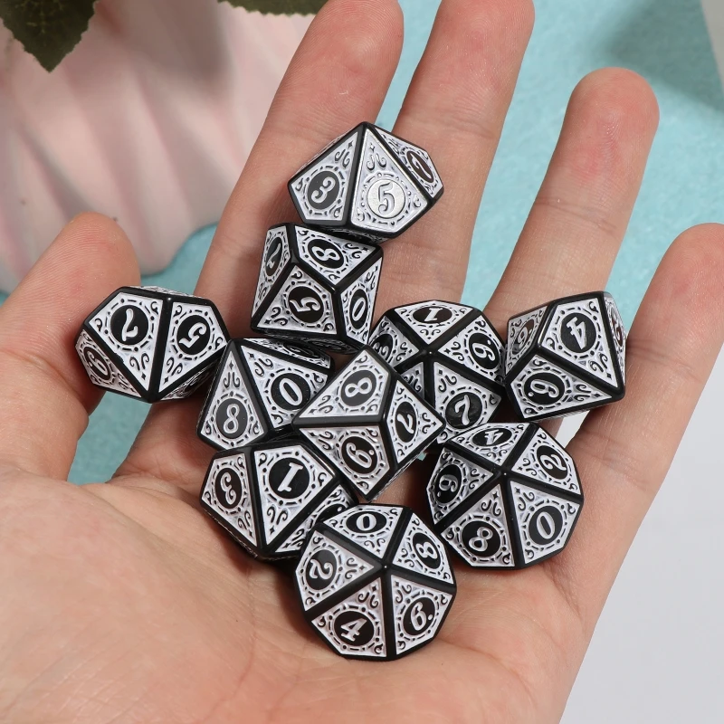 

10Pcs 10 Sided Polyhedral Acrylic Carved Pattern Digital Table Game Entertainment TRPG DND Accessories Party Board Games