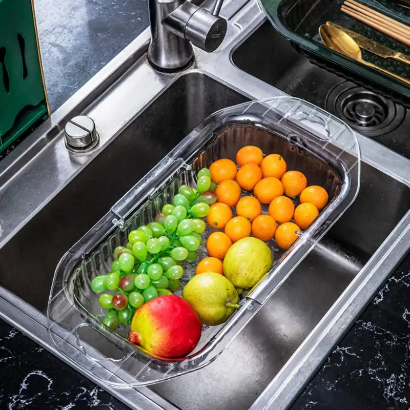 

Telescopic Vegetable Washing Basin Drain Basket Household Kitchen Fruit Cleaning Shelf Wall-mounted Drain Rack Filter Basket