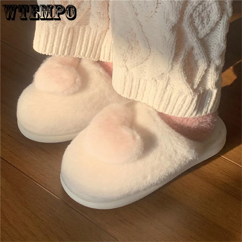 WTEMPO Lovely Girl Heart Plush Cotton Slippers Women's Winter Indoor Household Antiskid Thick Soft Soled Home Slipper Wholesale