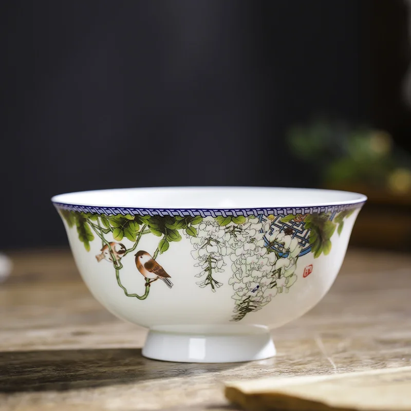 

5pcs Chinese Style Ceramic Rice Bowl Household Glazed High Bowl Ceramic Bowl Kitchen 4.5-Inch Tableware Microwave Oven BowlLE269