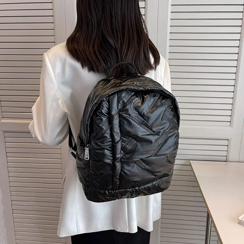 Winter Shoulder Backpacks Space Padded Down Fashion Large Capacity Backpack Female Cotton Quilted School Bag Mochilas Femininas