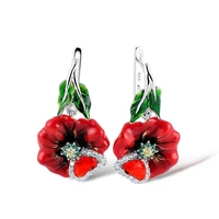 classical peach heart womens earrings flower zircon enamel handmade hanging dangle earrings female jewelry whole sale