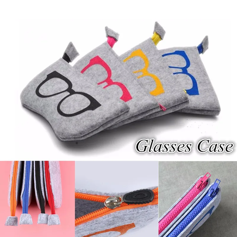 

5 Colors Unisex Personality Portable Cosmetic Felt Glasses Bag Case Box Soft Wool Zipper Soleil Protector Sunglasses Pouch