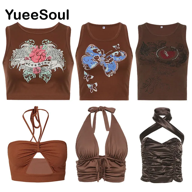 

Коричневый корсет, верхняя часть, летний женский топ, новинка 2022, милая уличная одежда Y2K, сексуальные женские кроп-топы