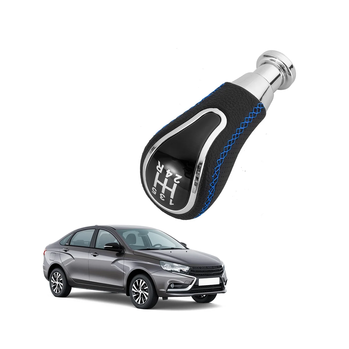 Ручной рычаг переключения передач для Lada Vesta Granta Vaz Kalina Niva Samara Largus Chrome + Blue 5