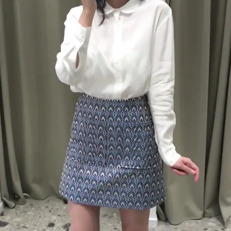 

Peacock Print Half Skirt 2022 Summer New Ethnic Style Geometric Print Bright High Waist Short Skirt Women