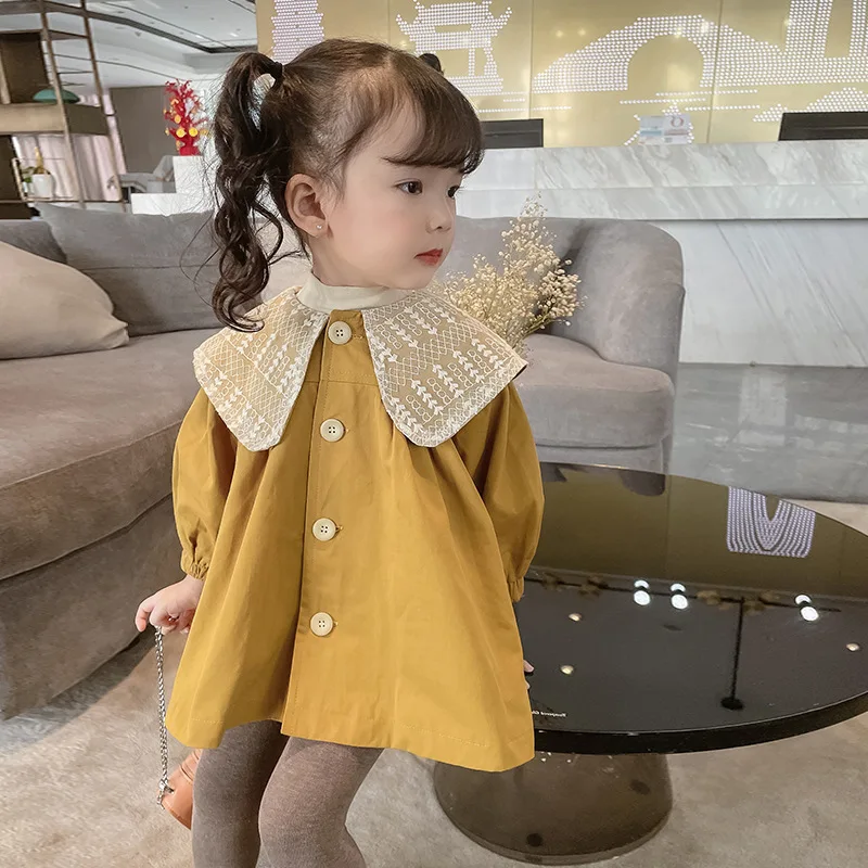 Freely Move Girls Windbreaker Baby Coat Top Autumn Long Bowknot Lapel Trench Children's Clothing Kids Jacket Casual Outerwear