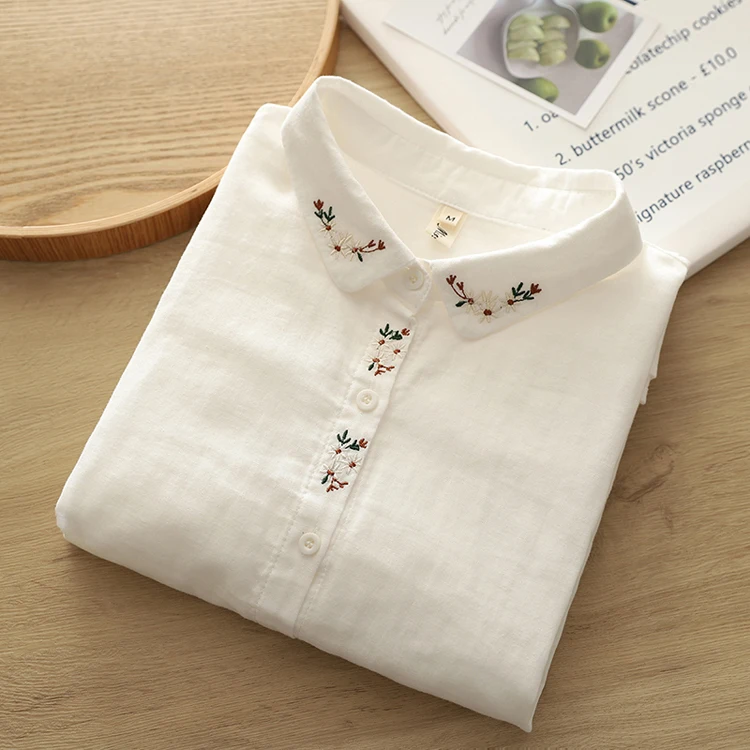 Женская двухслойная рубашка из хлопчатобумажной пряжи свободная повседневная