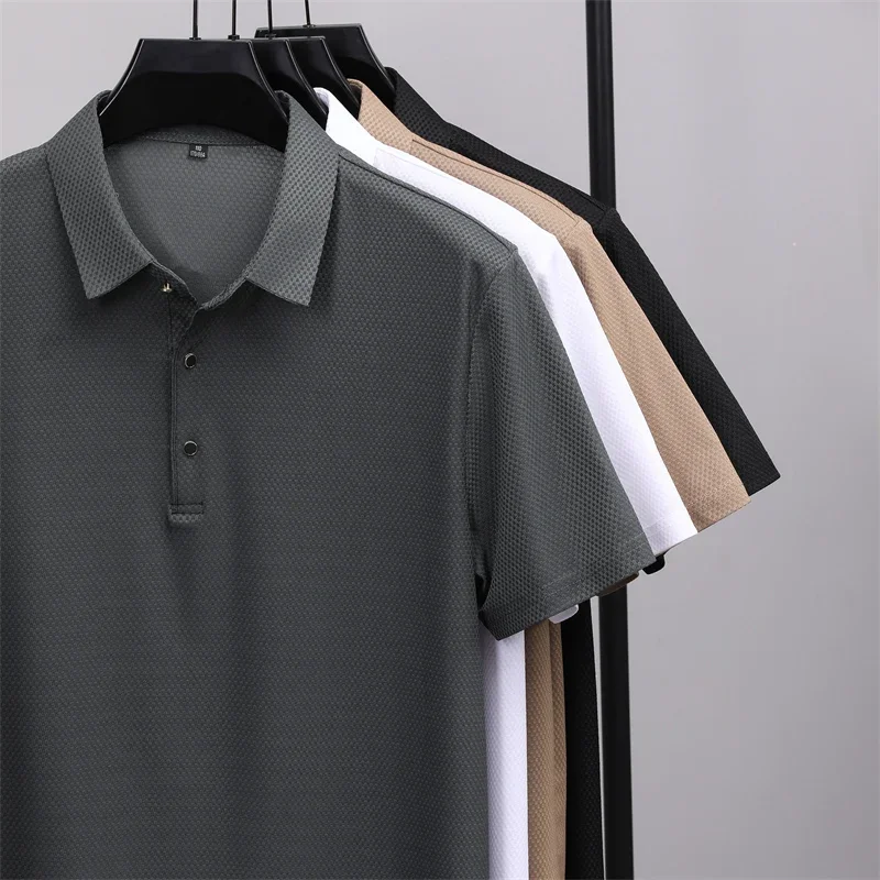 Мужская рубашка поло с коротким рукавом модный жаккардовый лацкан летний