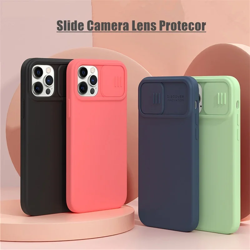 

Camera Lens Protection Liquid Silicone Case For iPhone 13 12 Pro Max 11 Pro XS Max XR X 8 7 Plus Mini SE 2 Lens Push Pull Cover