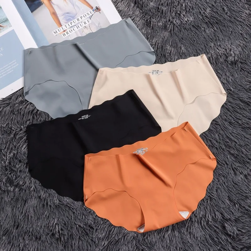 

Seamless Underwear Slip Silk Women's Plain Color Panties Lady Ruffle Underpants Girls Briefs Smooth Panty Sexy LingerieFashion