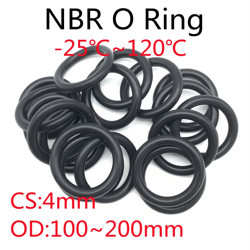 

10pcs NBR O Ring Oil Sealing Gaskets Thickness CS 4mm OD 100~200mm Automobile Nitrile Rubber Round Shape Corrosion Resist Washer
