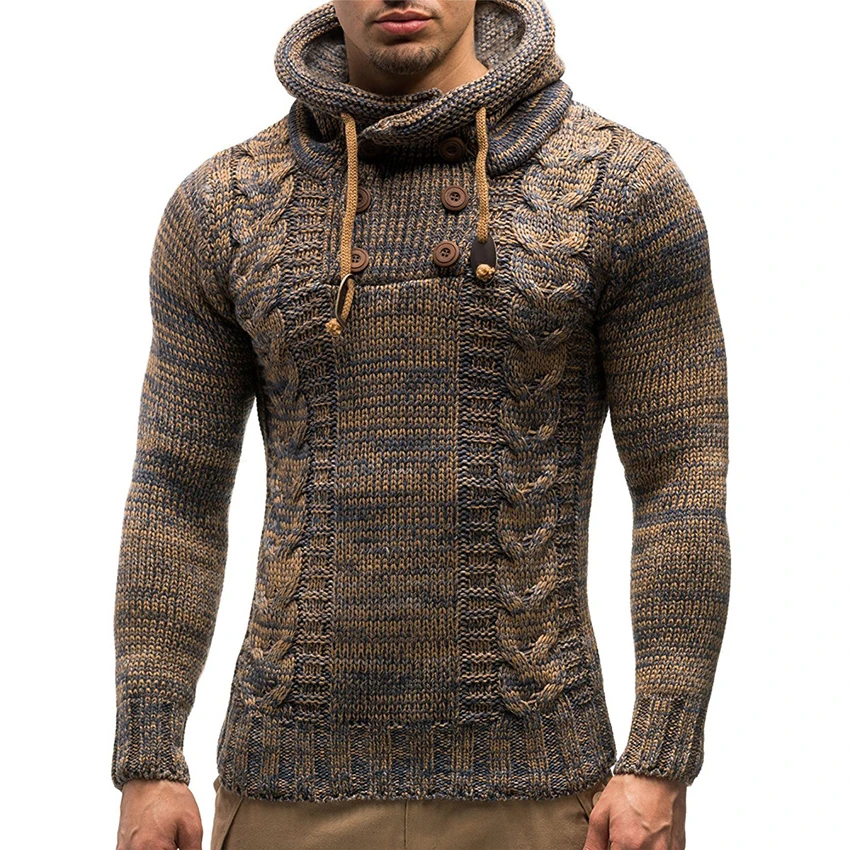 

Men's Sweater Autumn Winter Pullovers Knitted Coat Hooded Sweater Jacket Outwear Fashion Collar Hooded Men Sweater Cloth