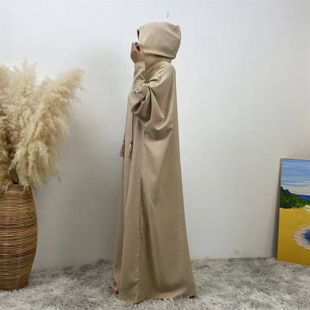 UNI Ramadan Исламская одежда Молитва Kebaya Мягкая льняная толстовка с капюшоном Платье