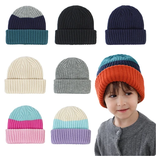 

Baby Hats Winter Children Keep Warm Stripe Beanie Caps Wool Cap Kids Accessories Kids Girls Boys Knitting Color Protection Hat