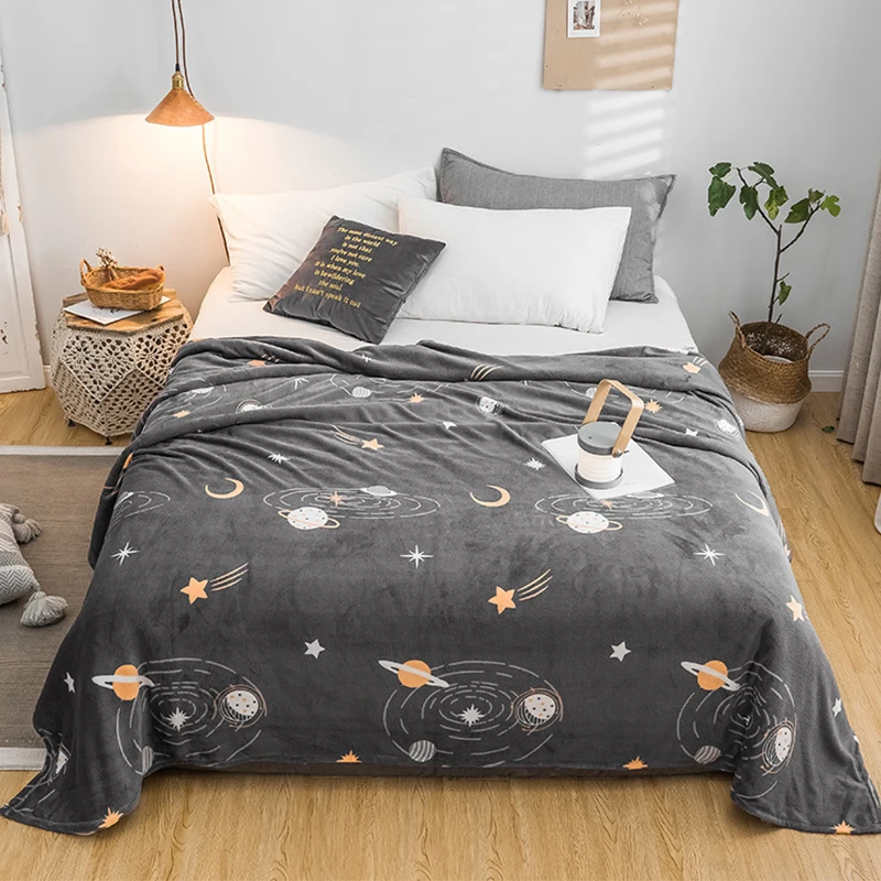 

Starry Sky Bedspread Blanket High Density Super Soft Flannel Blankets To On For The Sofa/Bed/Car Plaids Portable 200x230cm