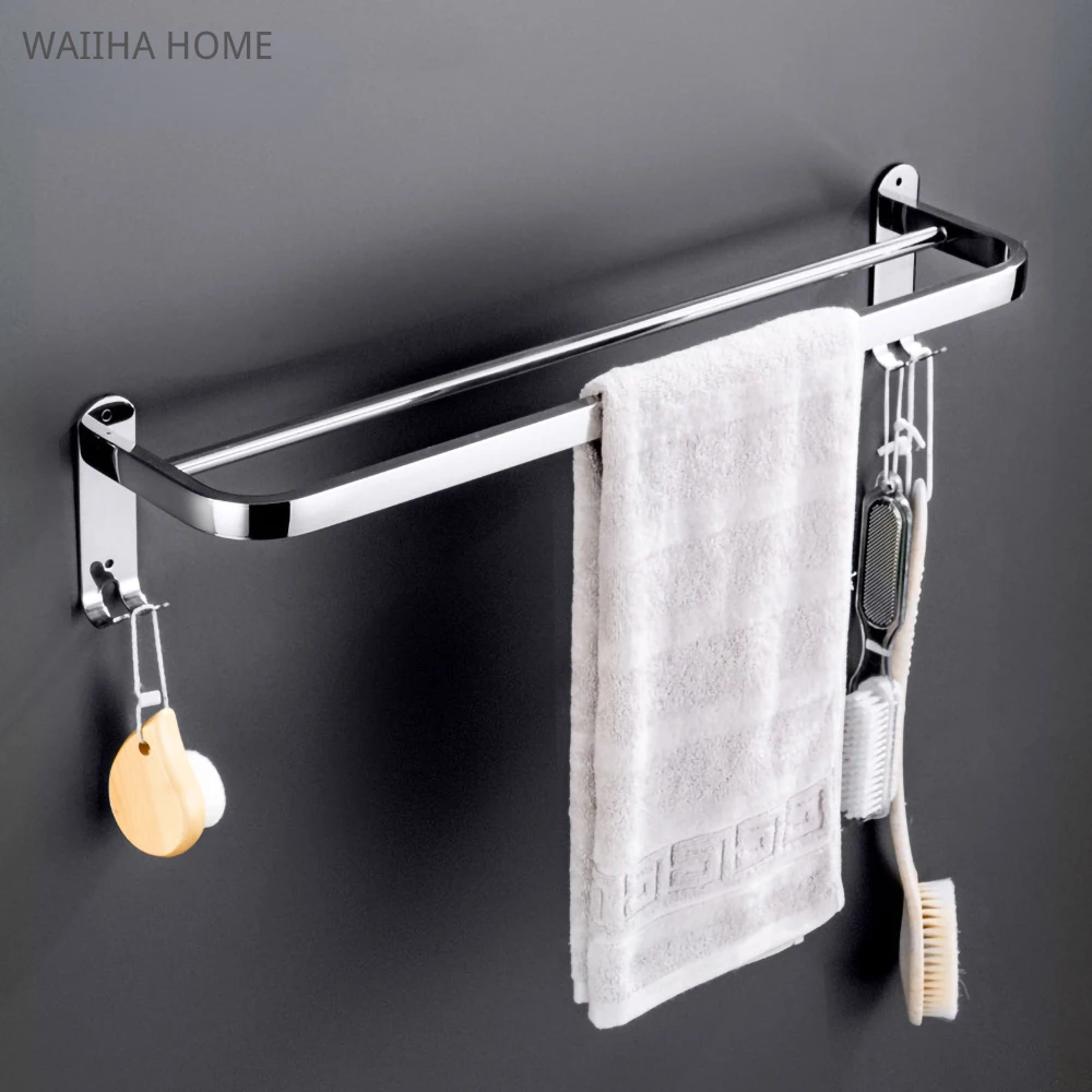 

Hand Towel Bars 304 Stainless Steel Single Rod Layer Wall Shower 40-60cm Holder Bath Bathroom Clothes Hanger Shelf With Hook