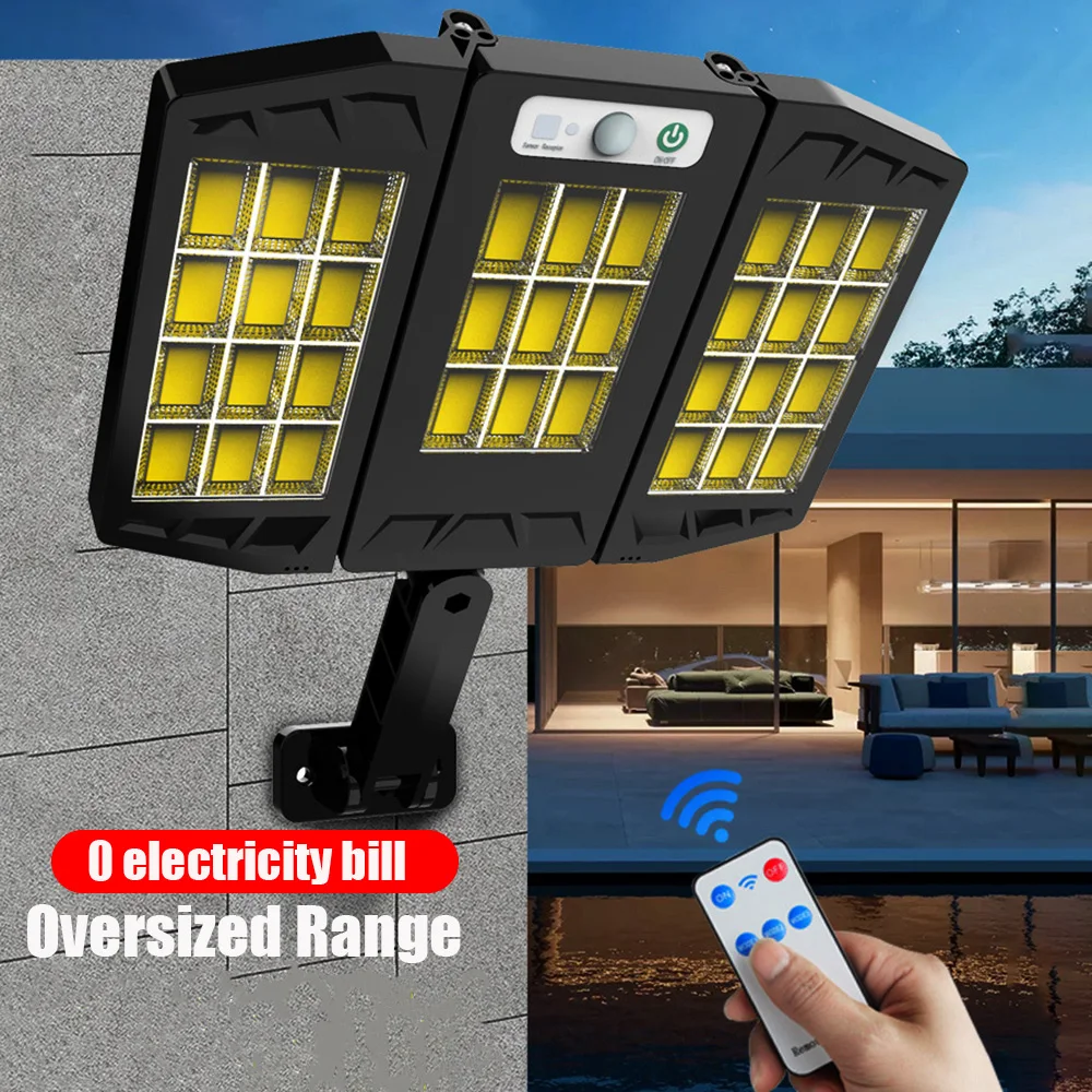 

High Bright Solar Street Lights Outdoor Wall Lamp Remote Control With 3 Light Mode Waterproof Motion Sensor Security Lighting
