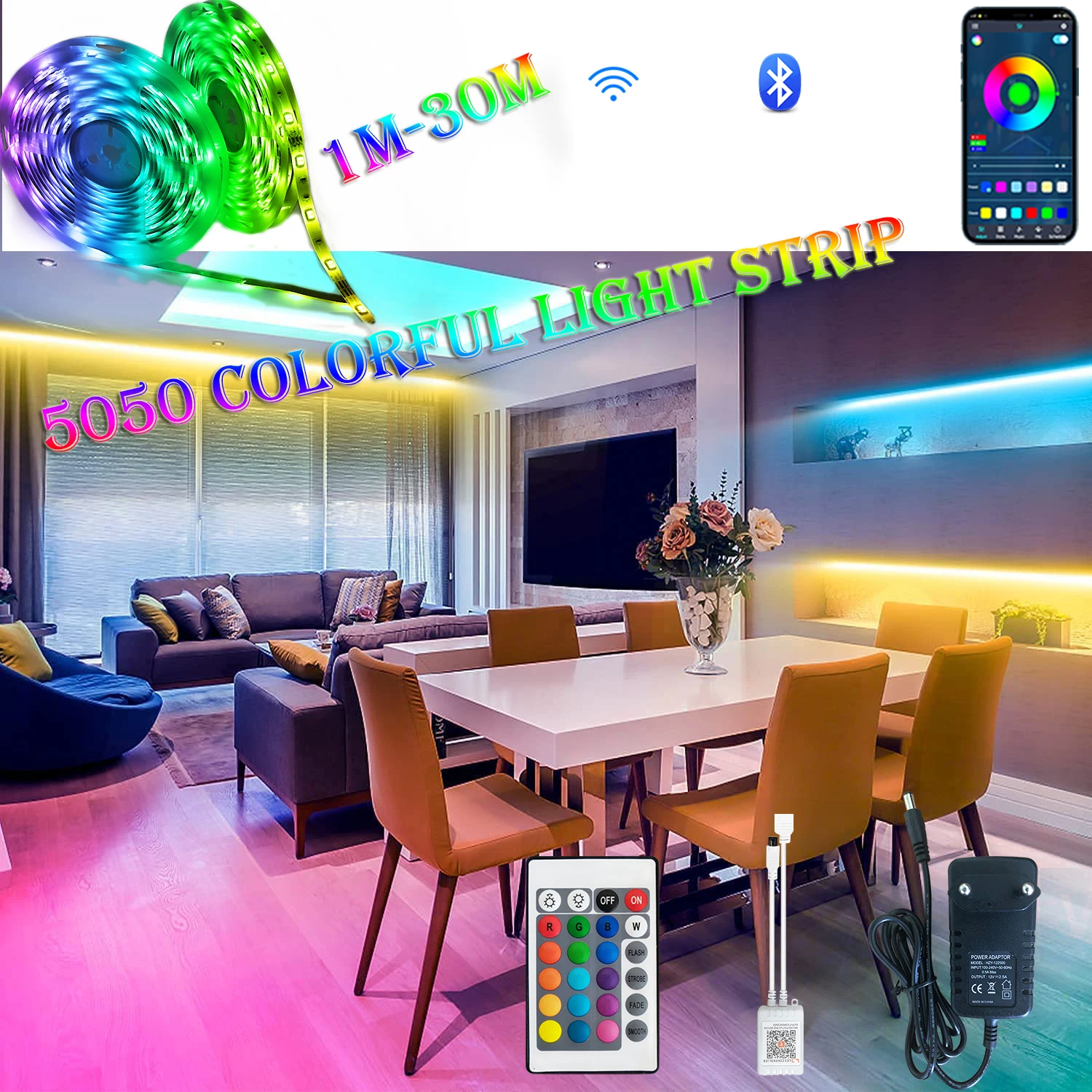 Светодиодный светильник RGB 5050, гибкий светильник с Bluetooth, домашний праздвечерние чный Декор