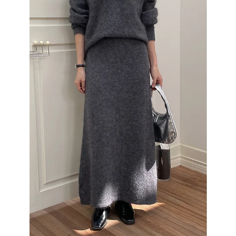 Autumn and winter leisure medium long alpaca soft waxy long wool skirt