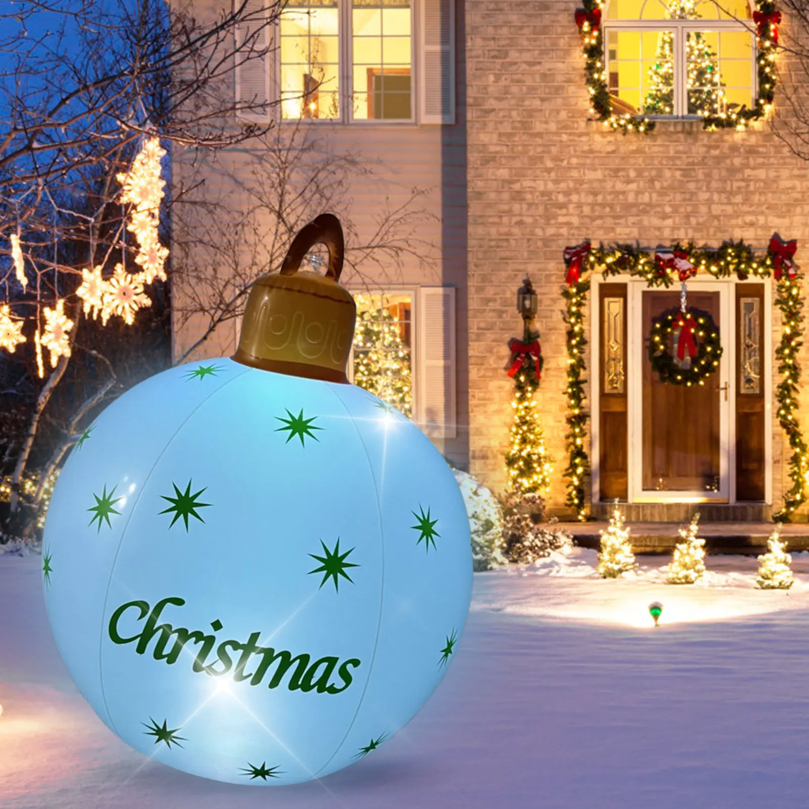 60CM Außen Weihnachten Aufblasbare Dekoriert Ball Mit Remote Flash Licht PVC Riesen Große Große Bälle Weihnachten Baum Dekoration Spielzeug ball