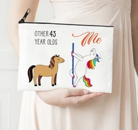 43 year olds funny horse makeup bag travel size makeup women prints cosmetic bag zipper canvas purses personalized bags