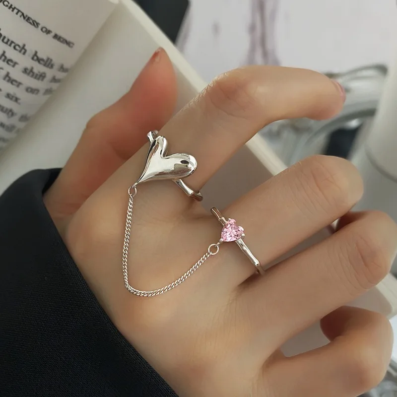 

New Fashion Trend Unique Design Exquisite Sweet Love Pink Diamond Chain Ring Women's Jewelry Party Gift Wholesale
