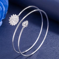 vintage imitation silver lotus flower multi circle bracelet for women elegant and fresh open hand jewellery