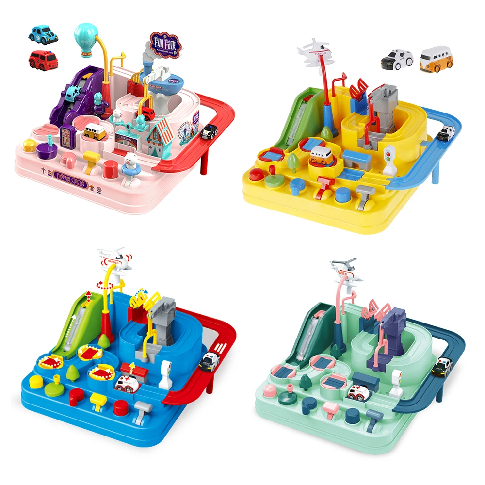 

Racing Rail Car Toy Train Track Toys for Children Montessori Boys Girls Gifts Racing Cars Mechanical Adventure Brain Table Game