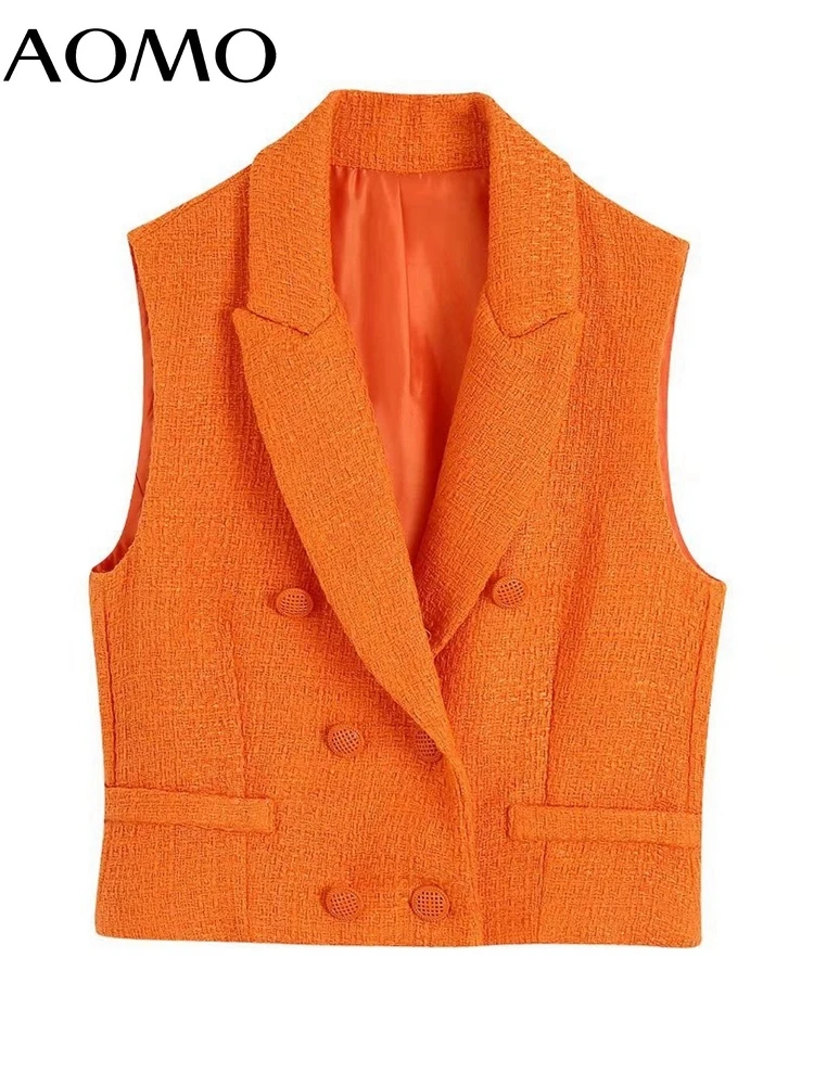 

Женский твидовый жилет AOMO, оранжевый жилет без рукавов с V-образным вырезом, модель BE617A, 2022