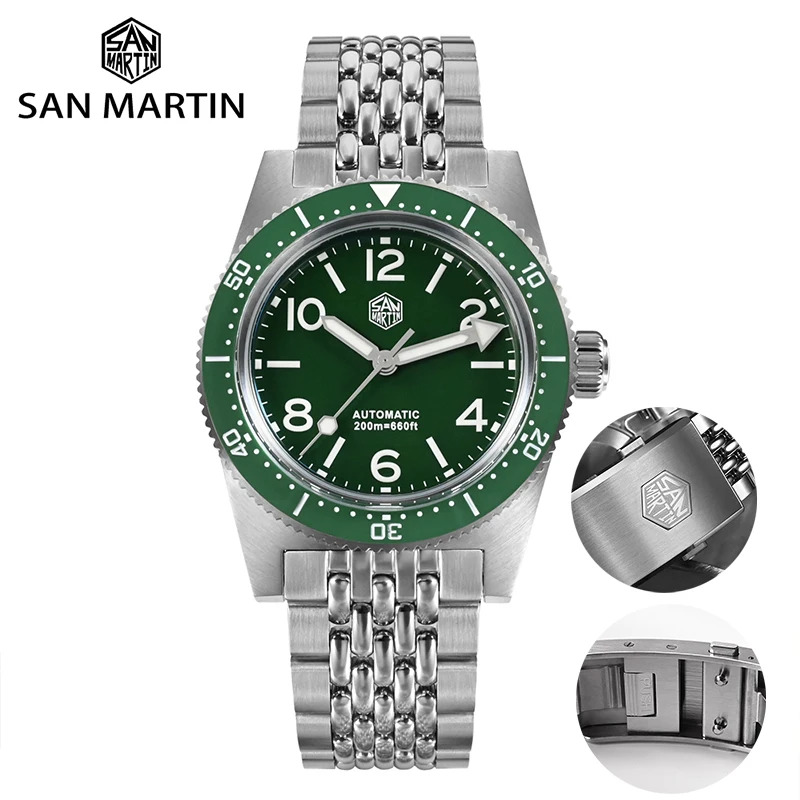 

San Martin New 37mm 62Mas Men 200M Diving Watch Automatic Mechanical Wristwatch Fly Adjustable Clasp BGW-9 Luminous Hands Watch