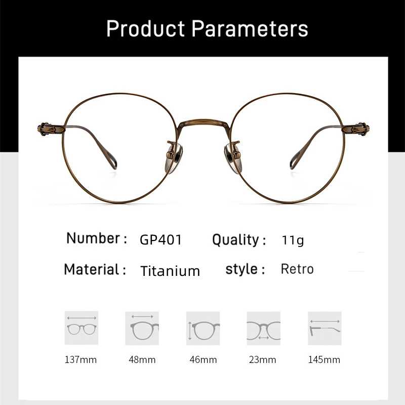 Очки мужские ультралегкие из чистого титана в круглой оправе