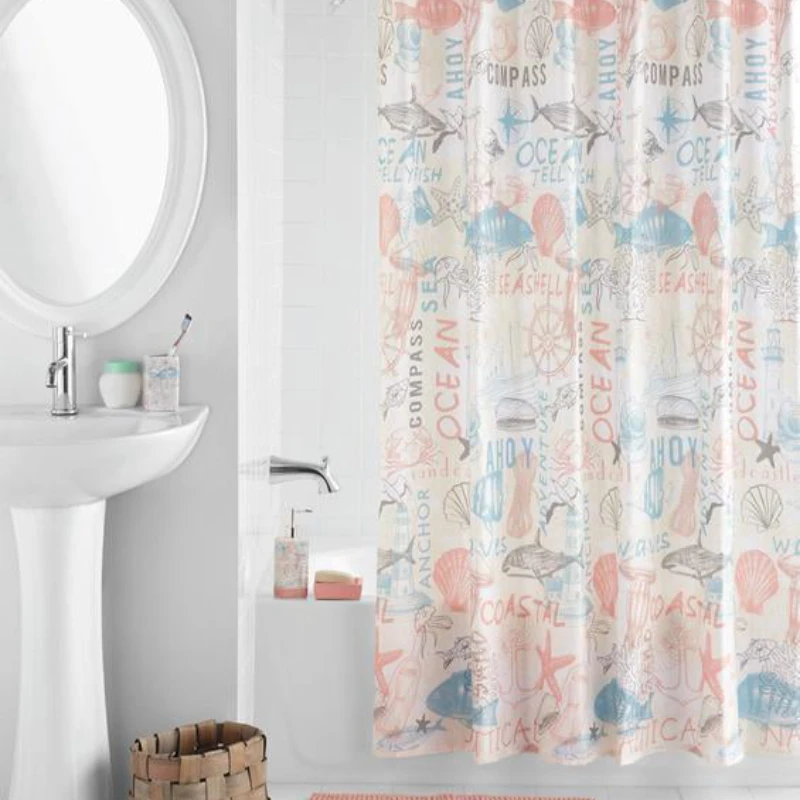 

17-Piece Coastal Polyester/Ceramic Bathroom Accessory Set, White and Pink