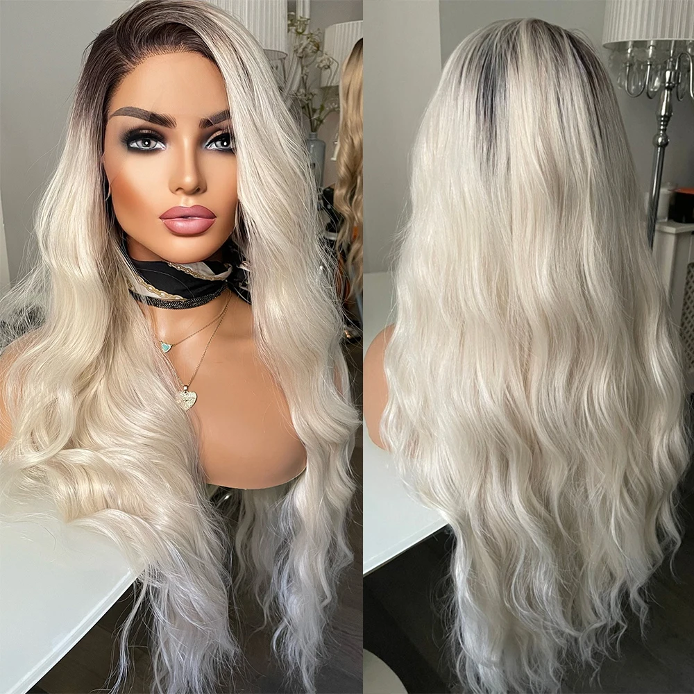 Парик Холодный блонд 13x 3 на сетке спереди термобезопасный Синтетический Белый