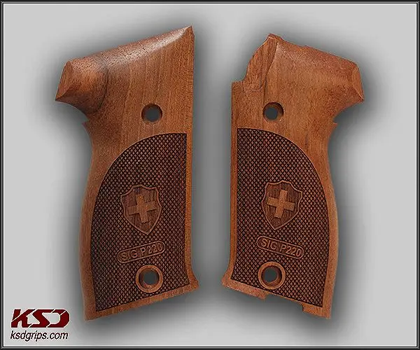 

Ksd SIG P220 Model Compatible Walnut Grip for Replacement (with Diamond Checkered Pattern & Swiss Cross Relief)