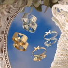 Модный набор колец под золото для женщин и мужчин, винтажные полые парные кольца с открытым регулируемым кольцом, свадебные украшения