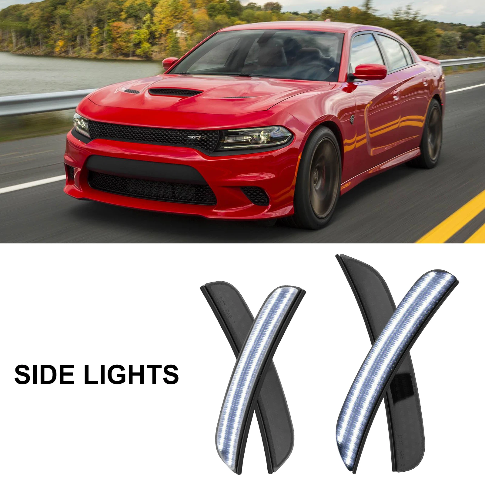 

4Pcs LED Smoked Side Marker Light LED Front Rear Bumper Fender Sidemarker Signal Lamps for 2015-2021 Dodge Charger